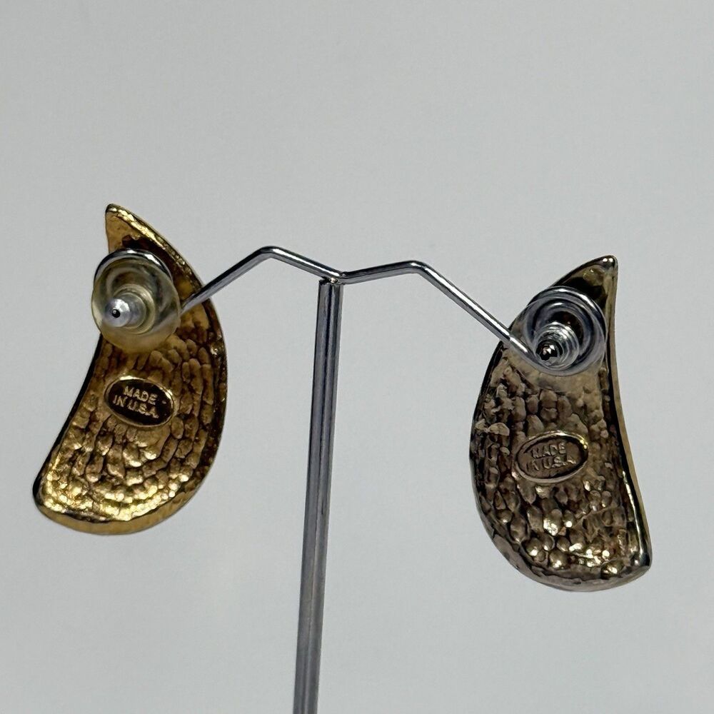 Vintage Enamel Teardrop Earrings Gold Tone Purple Green Blue Abstract Art - Picture 8 of 16